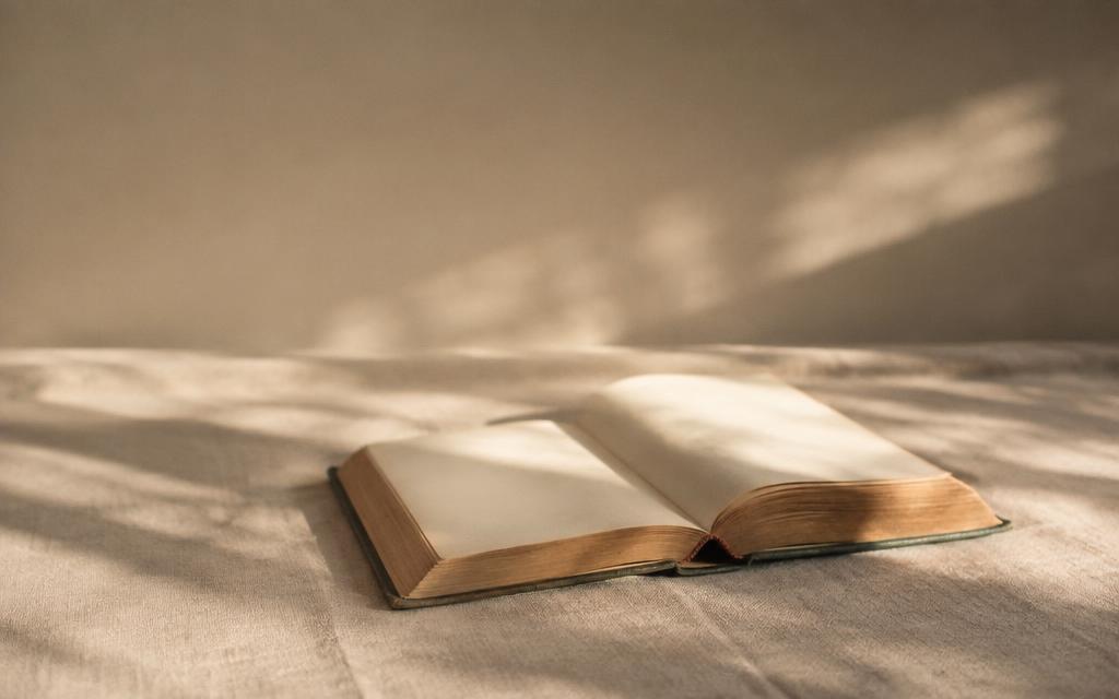 An open old book with aged pages in warm light